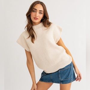 Cowl neck Power Shoulder Sweater Vest in Cream New with Tags